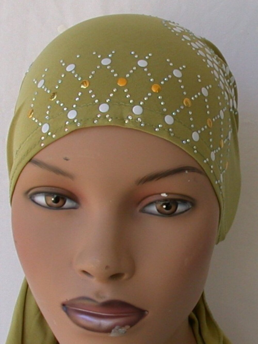 Avocado Green Stud Fancy Girl Chemo Cap Slip On Bonnet Hijab Undercap #2